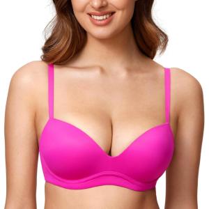 DOBREVA Women’s Push Up Bra No Underwire Comfortable Wireless Bras Padded Plunge(Glitter Pink)