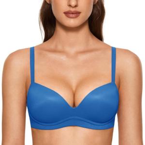 DOBREVA Women’s Push Up Bra No Underwire Comfortable Wireless Bras Padded Plunge(Island Blue)