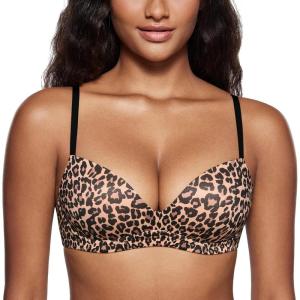 DOBREVA Women’s Push Up Bra No Underwire Comfortable Wireless Bras Padded Plunge(Natural Leopard)