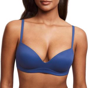 DOBREVA Women’s Push Up Bra No Underwire Comfortable Wireless Bras Padded Plunge(Nightfall Blue)