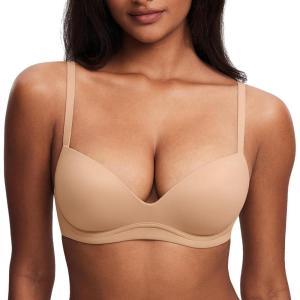 DOBREVA Women’s Push Up Bra No Underwire Comfortable Wireless Bras Padded Plunge(Warm Beige)