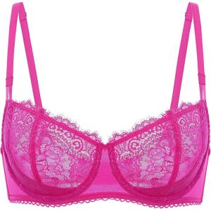 DOBREVA Women’s Sexy Lace Push Up Plus Size Bra Sheer Balconette Underwire Unlined(Bright Fuchsia)