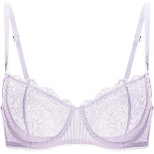 DOBREVA Women’s Sexy Lace Push Up Plus Size Bra Sheer Balconette Underwire Unlined(Lilac_eyelash Lace)