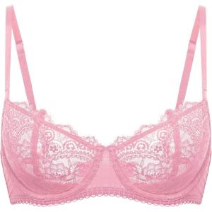 DOBREVA Women’s Sexy Lace Push Up Plus Size Bra Sheer Balconette Underwire Unlined(Peach Pink)