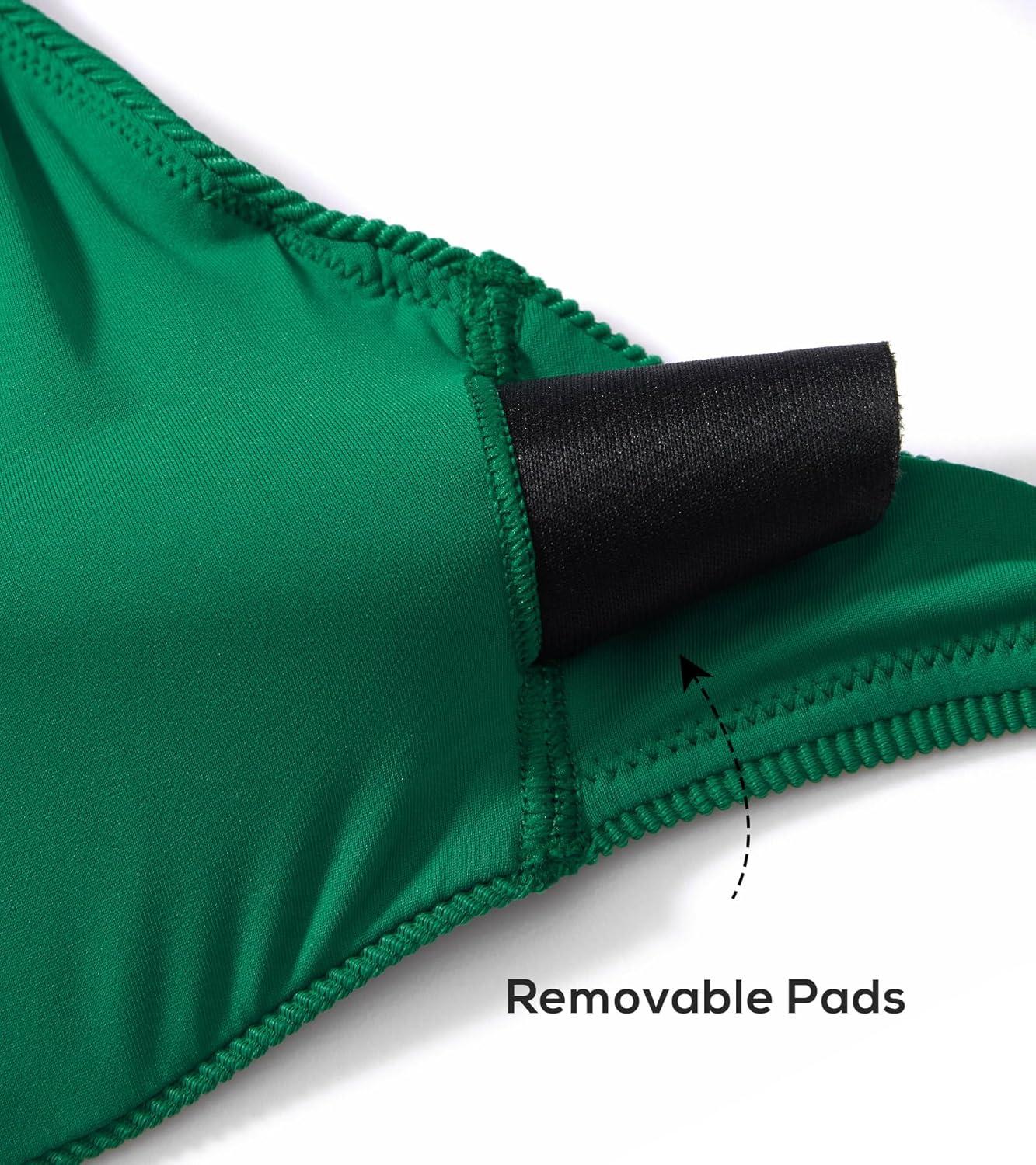 imageDOBREVA Womens Bikini Top Scoop Neck Bathing Suit Tops Ribbed Padded Adjustable Straps Swimsuit Sports BraSpar Green