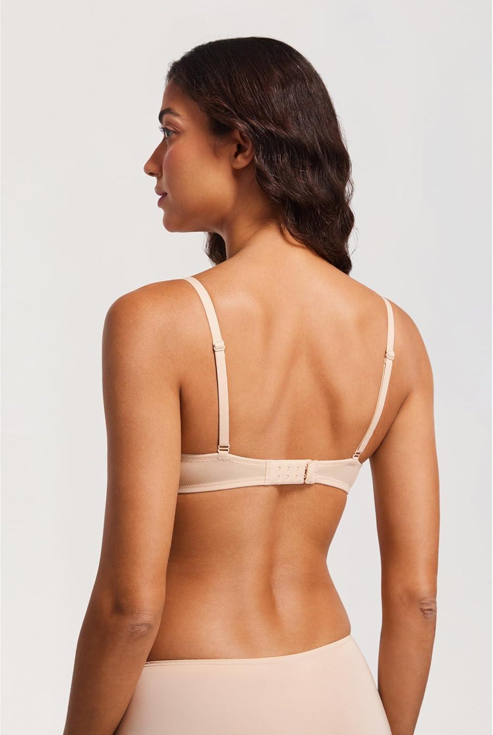 imageDOBREVA Womens Mesh Balconette Bra Sheer Demi Underwire Unlined Sexy Plus Size Plunge Bras Lace TrimBeige