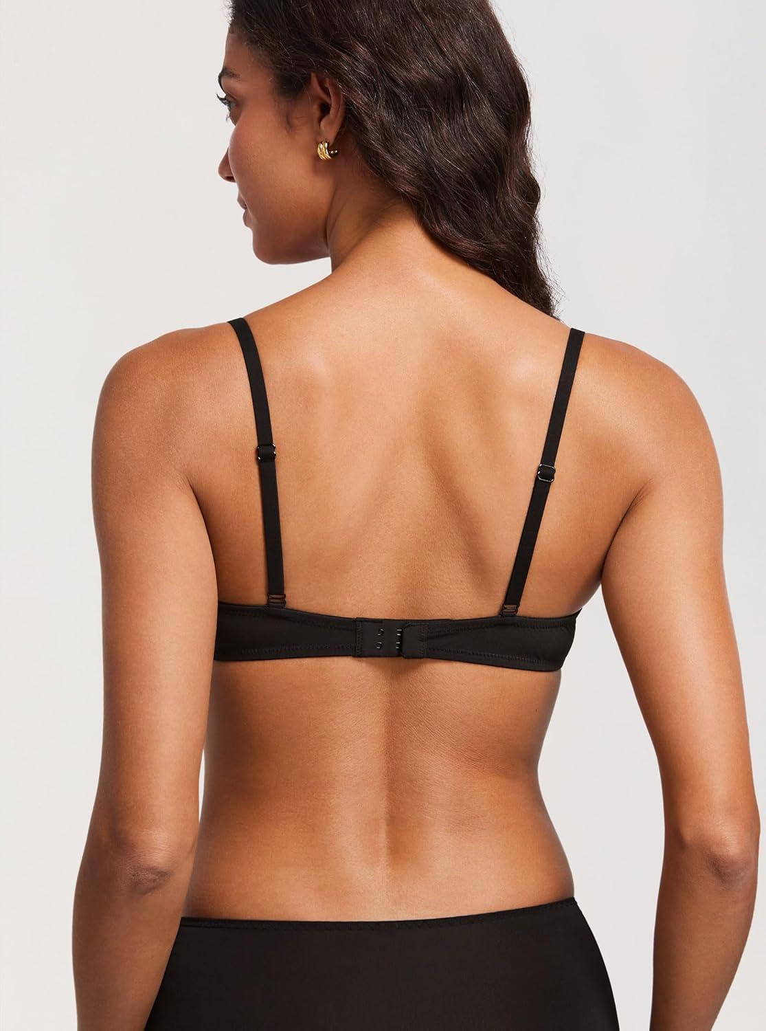 imageDOBREVA Womens Mesh Balconette Bra Sheer Demi Underwire Unlined Sexy Plus Size Plunge Bras Lace TrimBlack