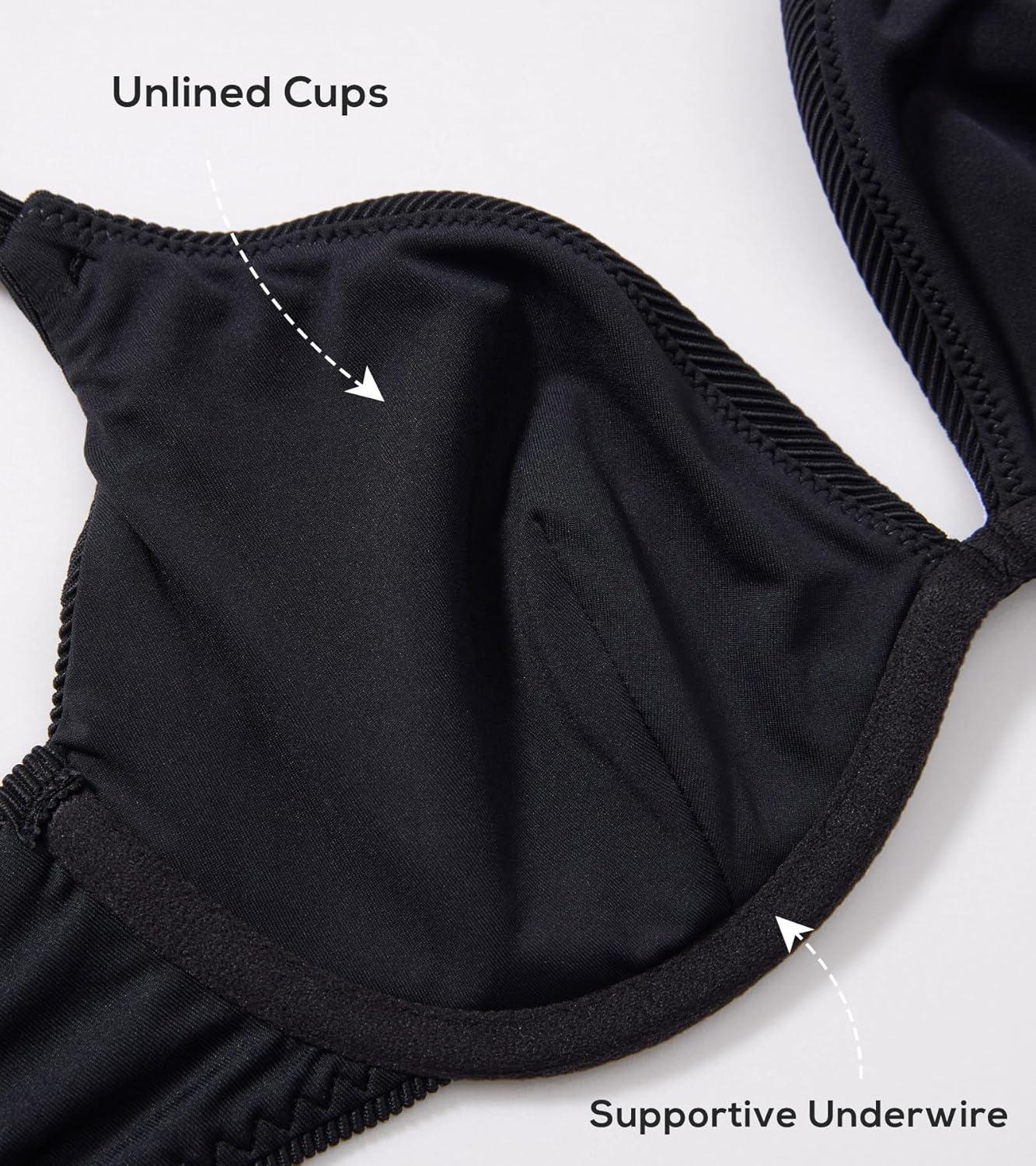 imageDOBREVA Womens Underwire Triangle Bikini Top Unpadded Plunge Bathing Suit Tops Ribbed Swimsuits V Neck Sexy Bra SizesBlack