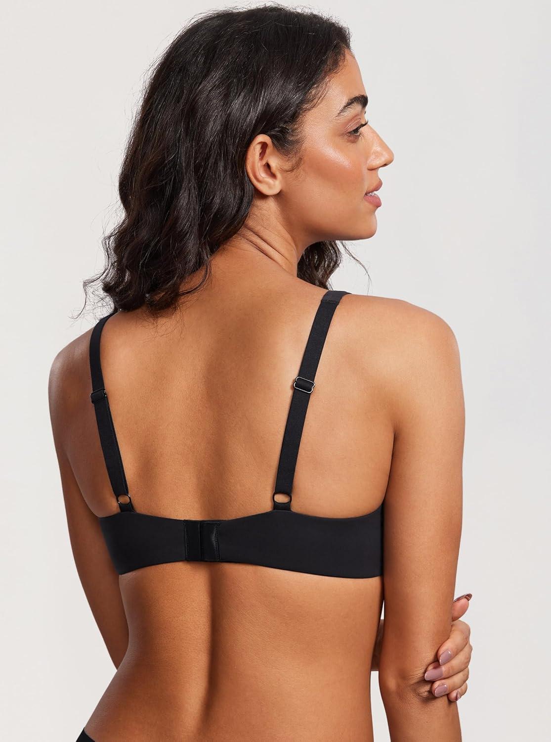 imageDOBREVA Womens Unlined Balconette Bra Underwire Supportive Plus Size Smooth Scoop NeckBlack Unlined