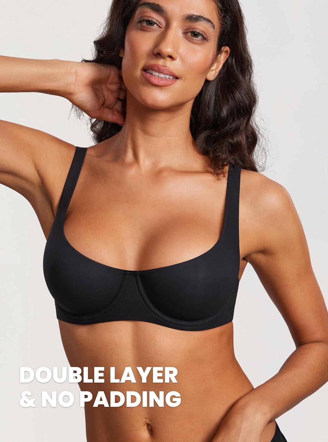 imageDOBREVA Womens Unlined Balconette Bra Underwire Supportive Plus Size Smooth Scoop NeckBlack Unlined