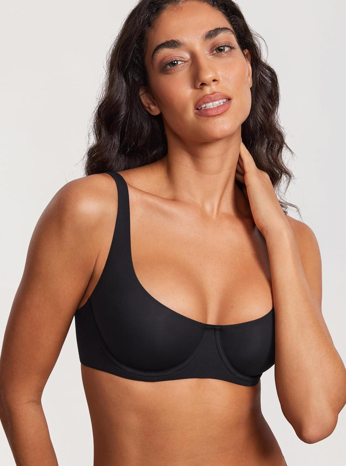 imageDOBREVA Womens Unlined Balconette Bra Underwire Supportive Plus Size Smooth Scoop NeckBlack Unlined