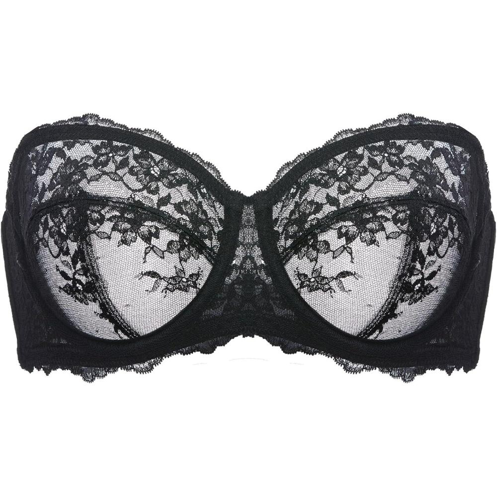 imageDOBREVA Unlined Lace Strapless Bra Sexy See Through Plus Size Convertible Underwire BrasBlack  Unlined