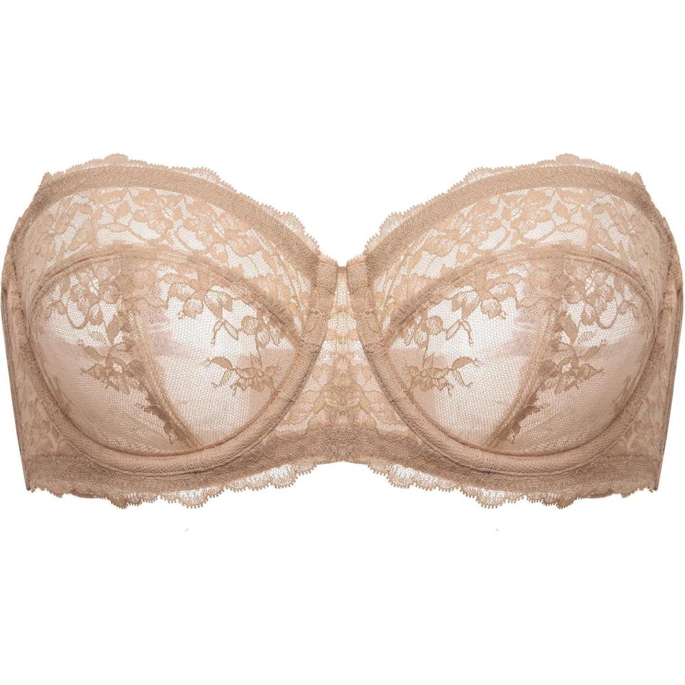imageDOBREVA Unlined Lace Strapless Bra Sexy See Through Plus Size Convertible Underwire BrasNatural  Unlined