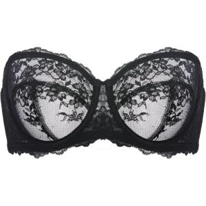 DOBREVA Unlined Lace Strapless Bra Sexy See Through Plus Size Convertible Underwire Bras(Black – Unlined)