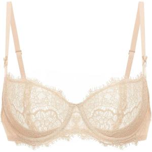 DOBREVA Women’s Balconette Sexy Unlined Bra Lace Push Up Plus Size Bras See Through Underwire(Beige)