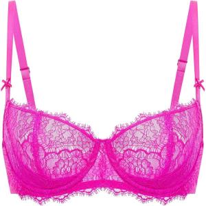 DOBREVA Women’s Balconette Sexy Unlined Bra Lace Push Up Plus Size Bras See Through Underwire(Bright Fuchsia)