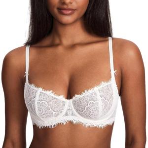 DOBREVA Women’s Balconette Sexy Unlined Bra Lace Push Up Plus Size Bras See Through Underwire(Coconut White)