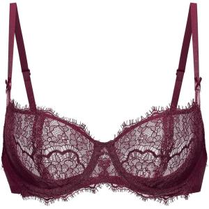 DOBREVA Women’s Balconette Sexy Unlined Bra Lace Push Up Plus Size Bras See Through Underwire(Grape Wine)