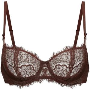 DOBREVA Women’s Balconette Sexy Unlined Bra Lace Push Up Plus Size Bras See Through Underwire(Hazelnut)