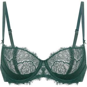 DOBREVA Women’s Balconette Sexy Unlined Bra Lace Push Up Plus Size Bras See Through Underwire(Midnight Emerald)