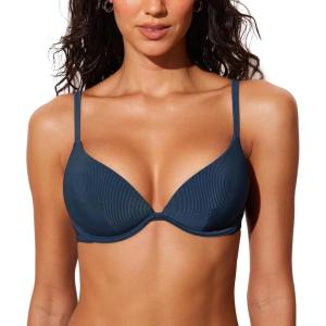 DOBREVA Women’s Underwire Triangle Bikini Top Unpadded Plunge Bathing Suit Tops Ribbed Swimsuits V Neck Sexy – Bra Sizes(Insignia Blue)