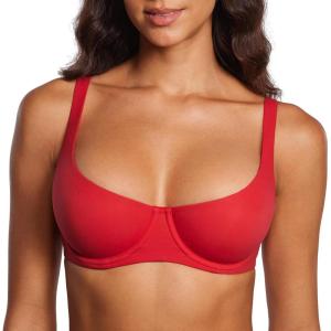 DOBREVA Women’s Unlined Balconette Bra Underwire Supportive Plus Size Smooth Scoop Neck(Lipstick Red – Unlined)