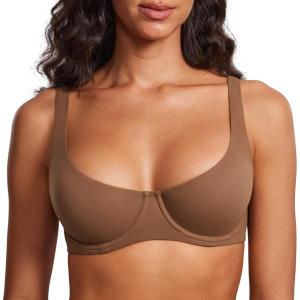 DOBREVA Women’s Unlined Balconette Bra Underwire Supportive Plus Size Smooth Scoop Neck(Sandalwood Brown-2 Unlined)