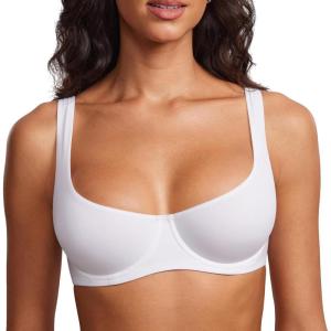 DOBREVA Women’s Unlined Balconette Bra Underwire Supportive Plus Size Smooth Scoop Neck(White – Unlined)