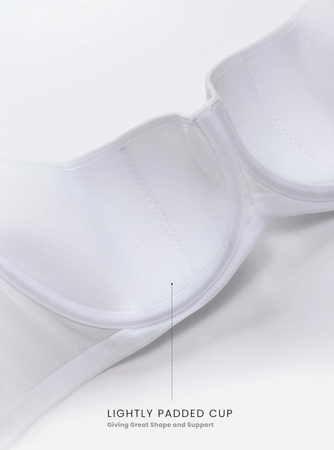 imageDOBREVA Womens Balconette Bra Sexy Lace Demi Underwire Shelf Plus Size Lightly Padded Wide StrapsWhite