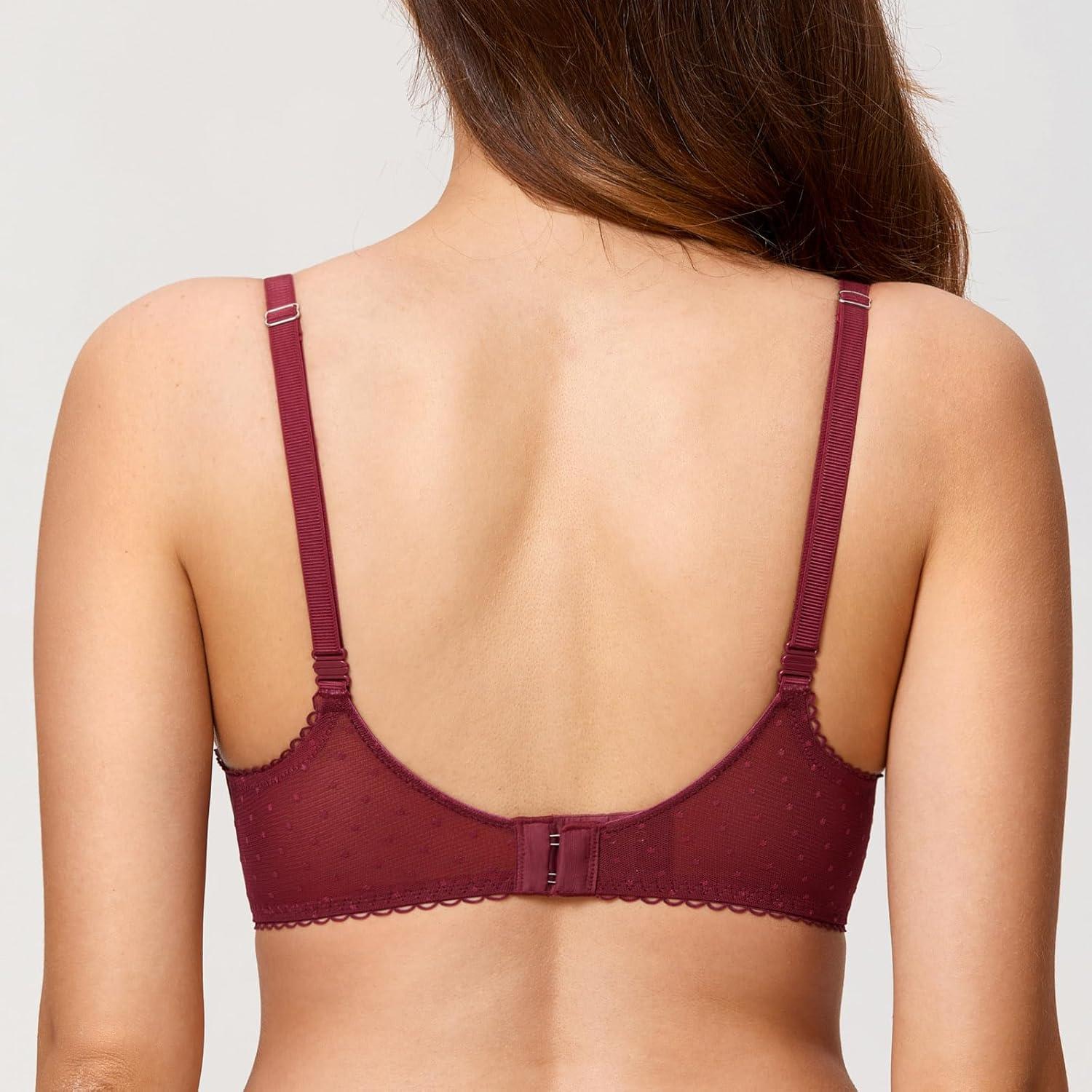 imageDOBREVA Womens Balconette Lace Bra See Through Demi Sheer Mesh Plus Size UnderwireDark Red