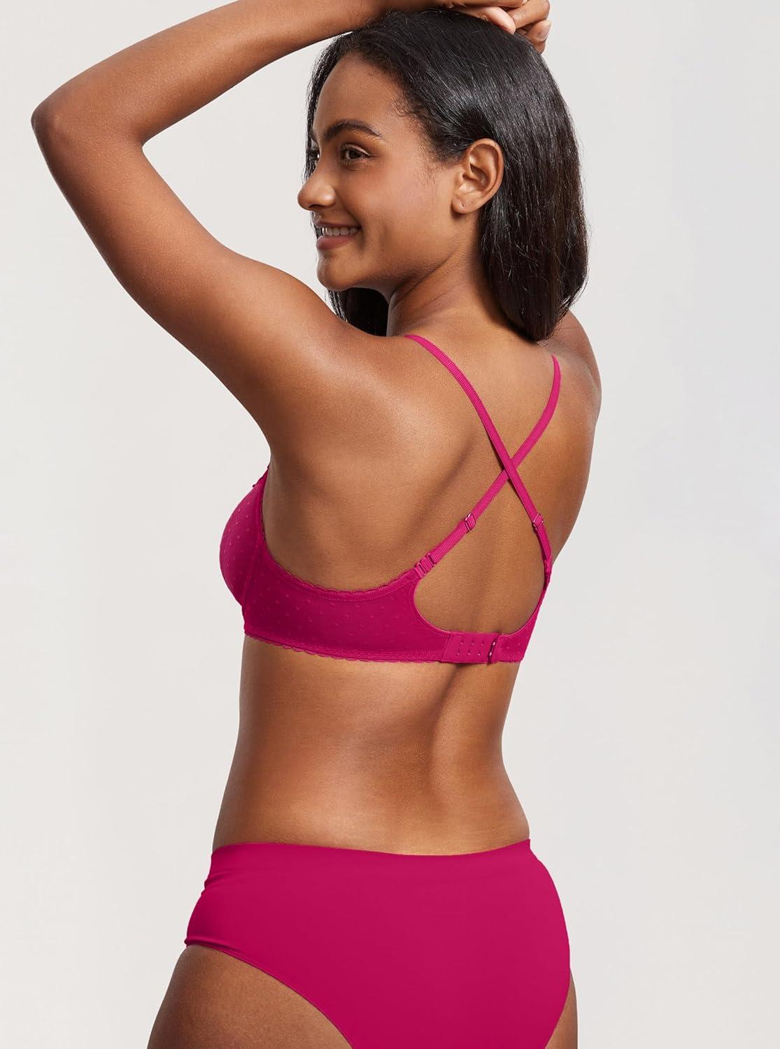imageDOBREVA Womens Balconette Lace Bra See Through Demi Sheer Mesh Plus Size UnderwireGranita Pink