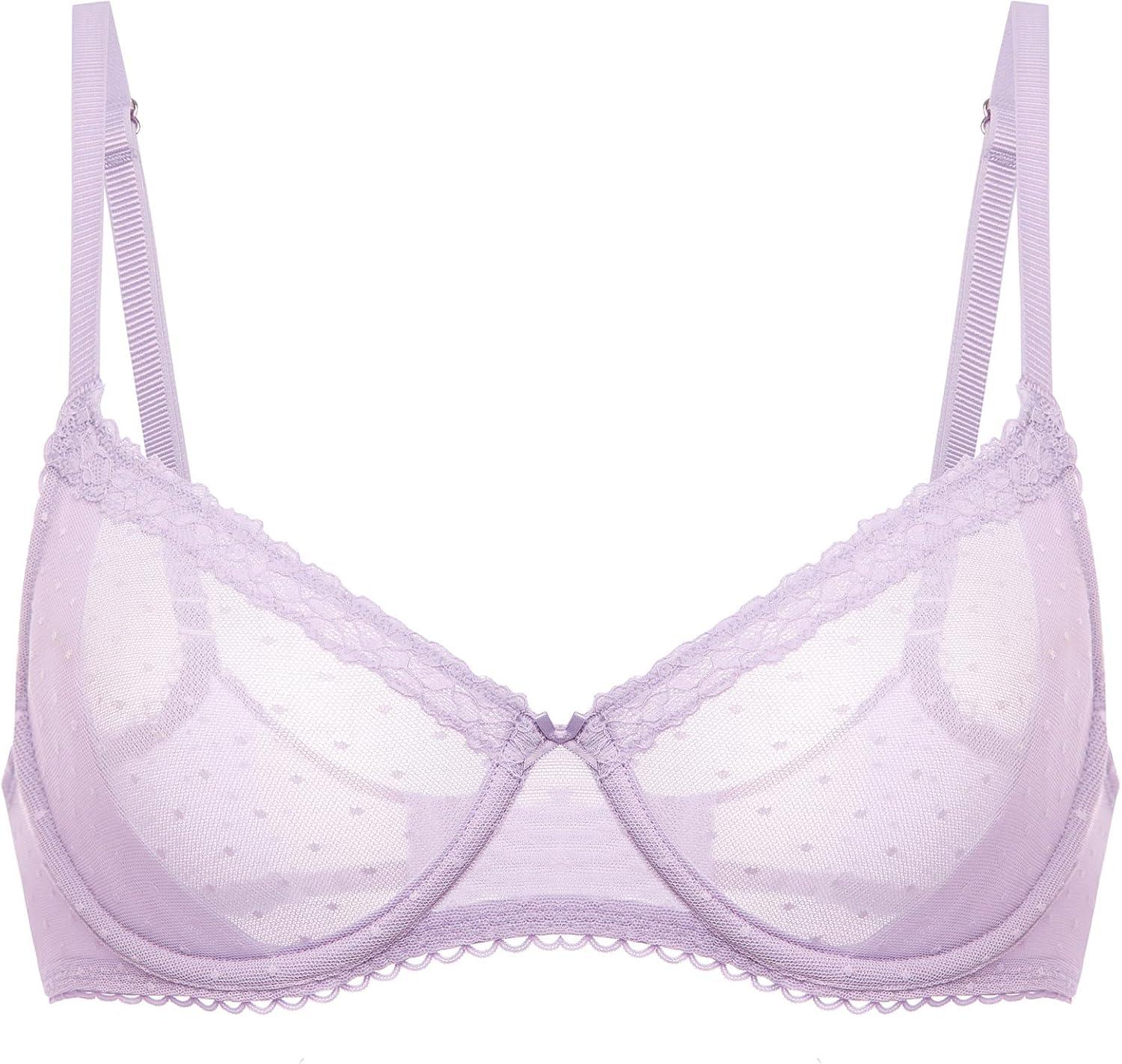 imageDOBREVA Womens Balconette Lace Bra See Through Demi Sheer Mesh Plus Size UnderwireOrchid Hush
