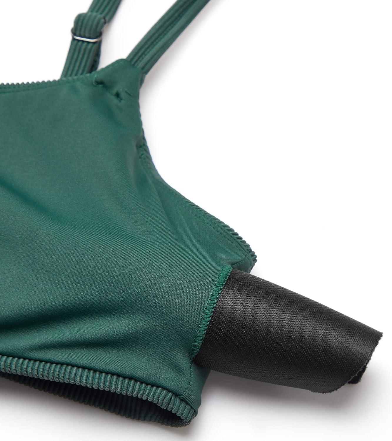 imageDOBREVA Womens Bikini Top Scoop Neck Bathing Suit Tops Ribbed Adjustable Straps Swimsuit Sexy Padded Swim BraSycamore Green