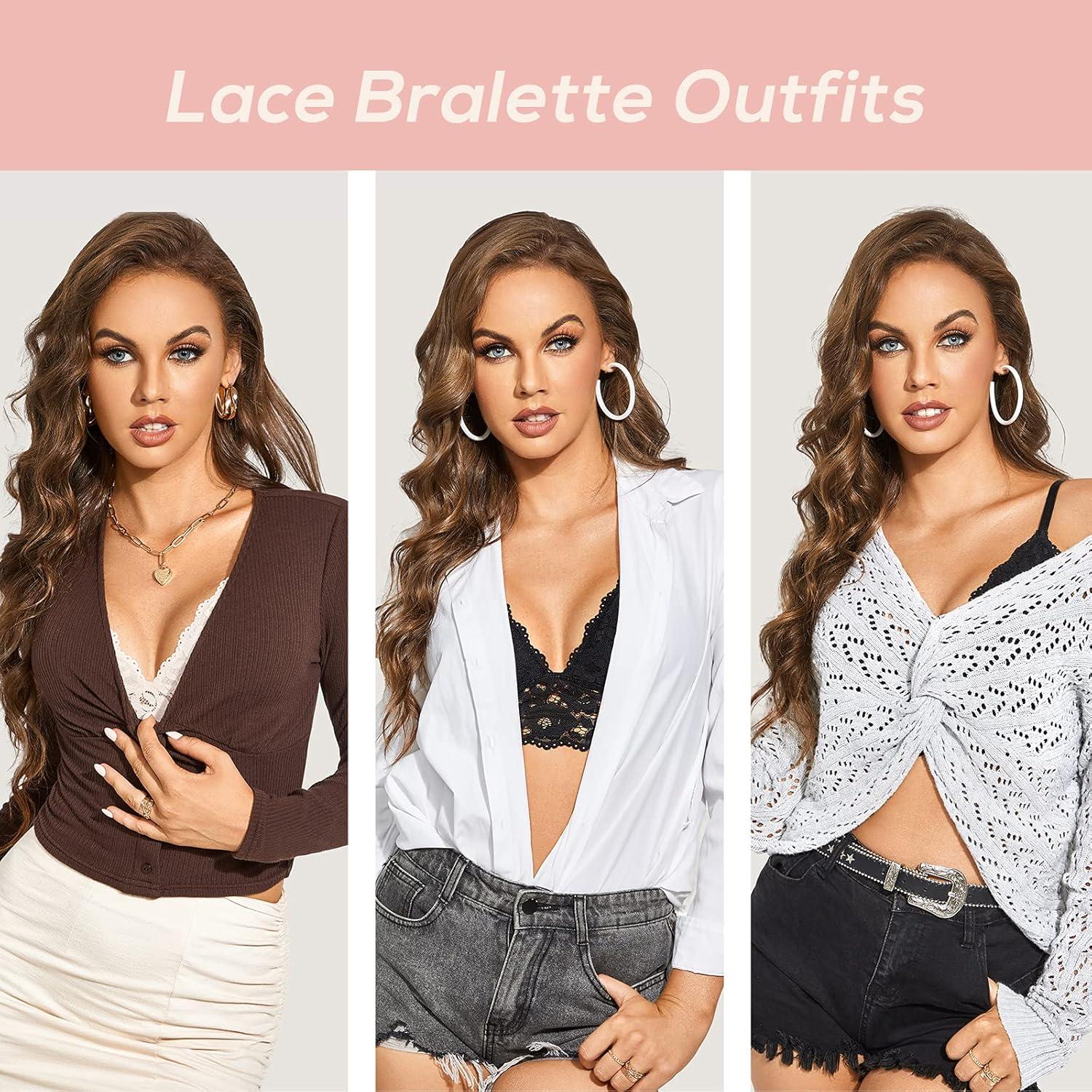 imageDOBREVA Womens Lace Padded Bralette Plunge Wireless Longline Bra for A to D CupsIvory Bra