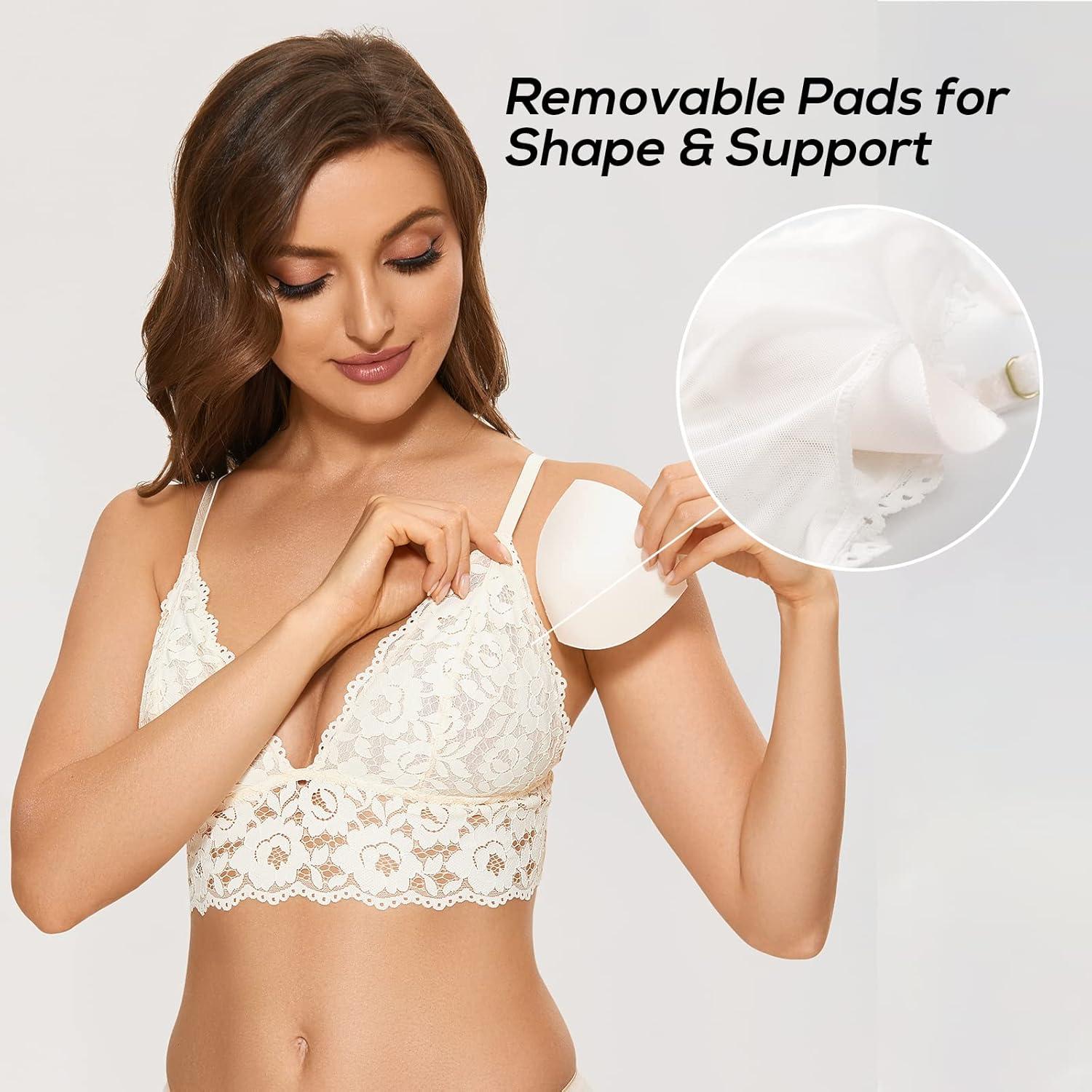 imageDOBREVA Womens Lace Padded Bralette Plunge Wireless Longline Bra for A to D CupsIvory Bra