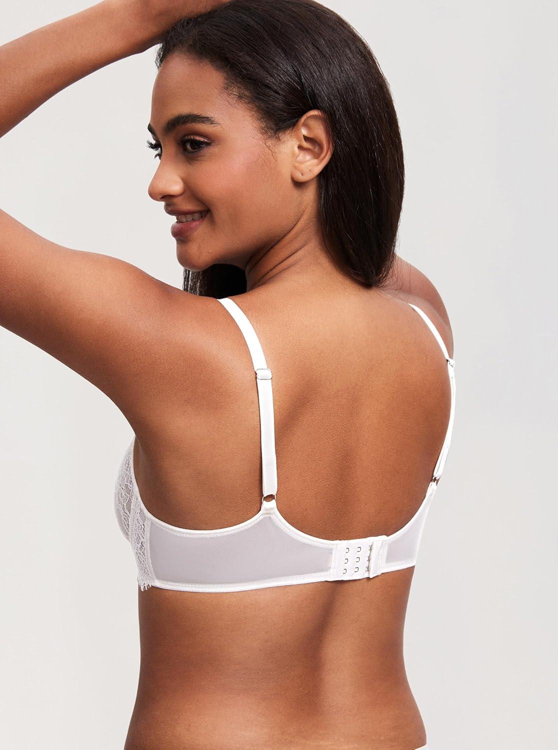 imageDOBREVA Womens Lace Sexy Bra Unlined Balconette Bras Plus Size See Through Minimizer Underwire Full CoverageCoconut White
