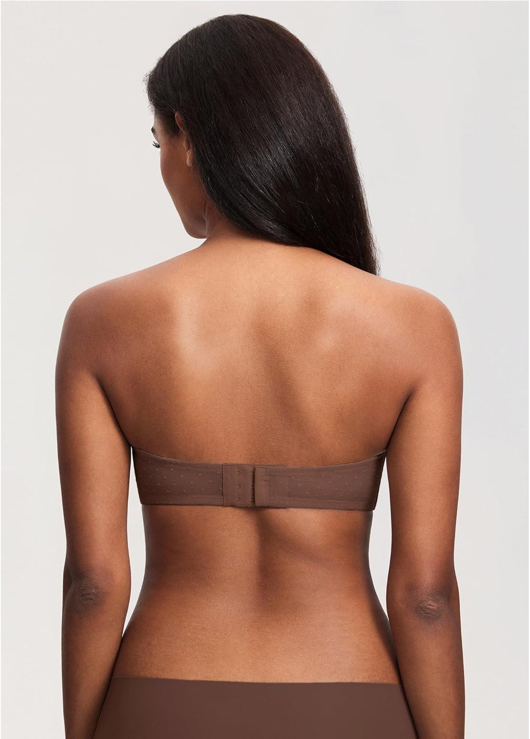imageDOBREVA Womens Mesh Strapless Bra Sheer Unlined See Through Underwire Bras Plus SizeHazelnut