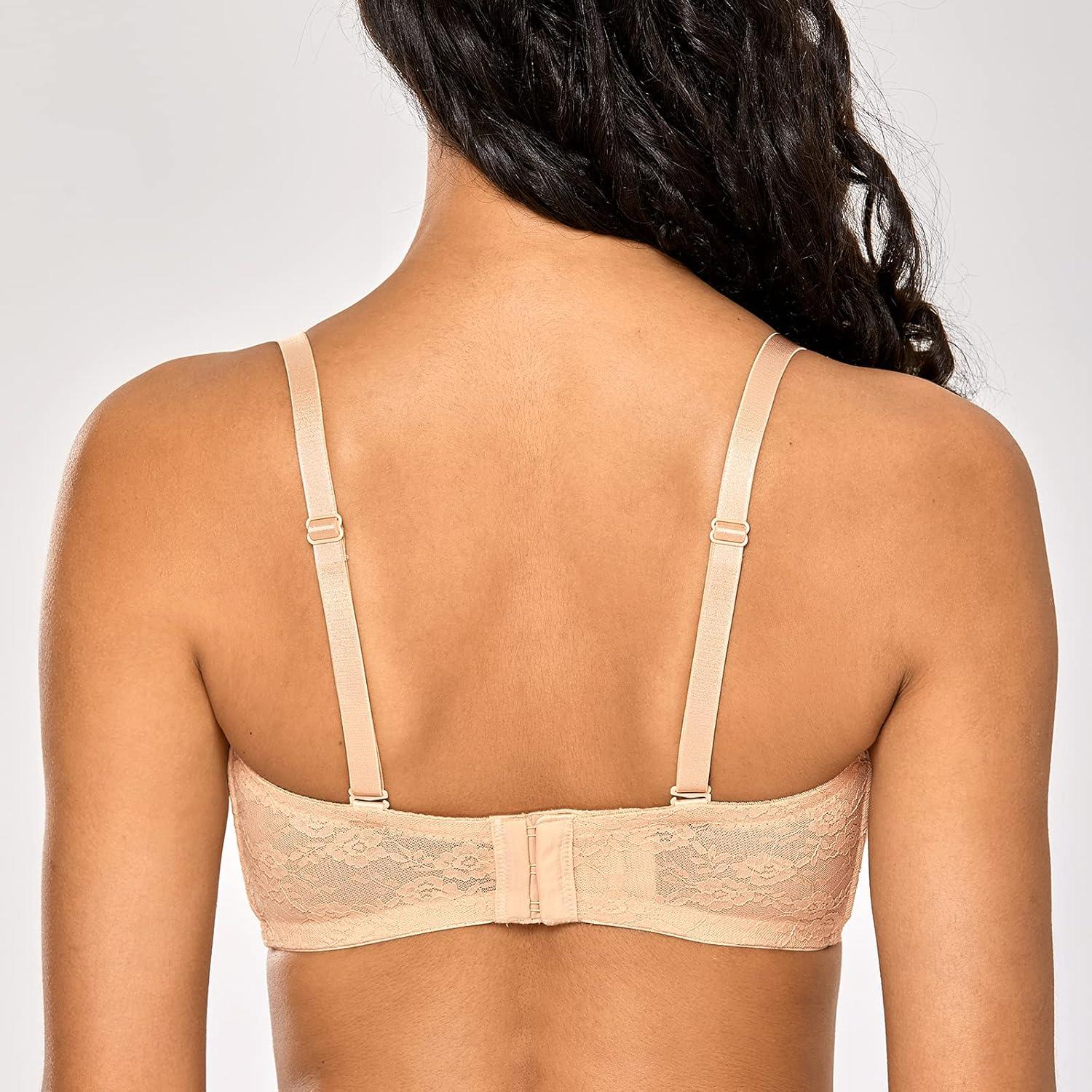 imageDOBREVA Womens No Padding Strapless Lace Bra Underwire Multiway SeeThroughBeige