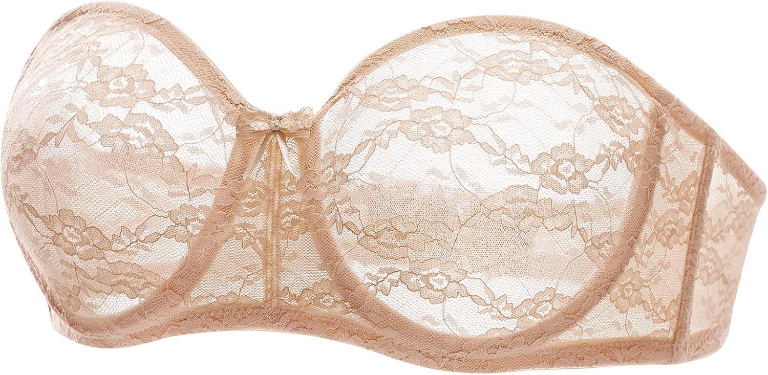 imageDOBREVA Womens No Padding Strapless Lace Bra Underwire Multiway SeeThroughBeige