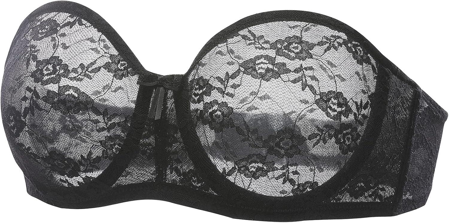 imageDOBREVA Womens No Padding Strapless Lace Bra Underwire Multiway SeeThroughBlack