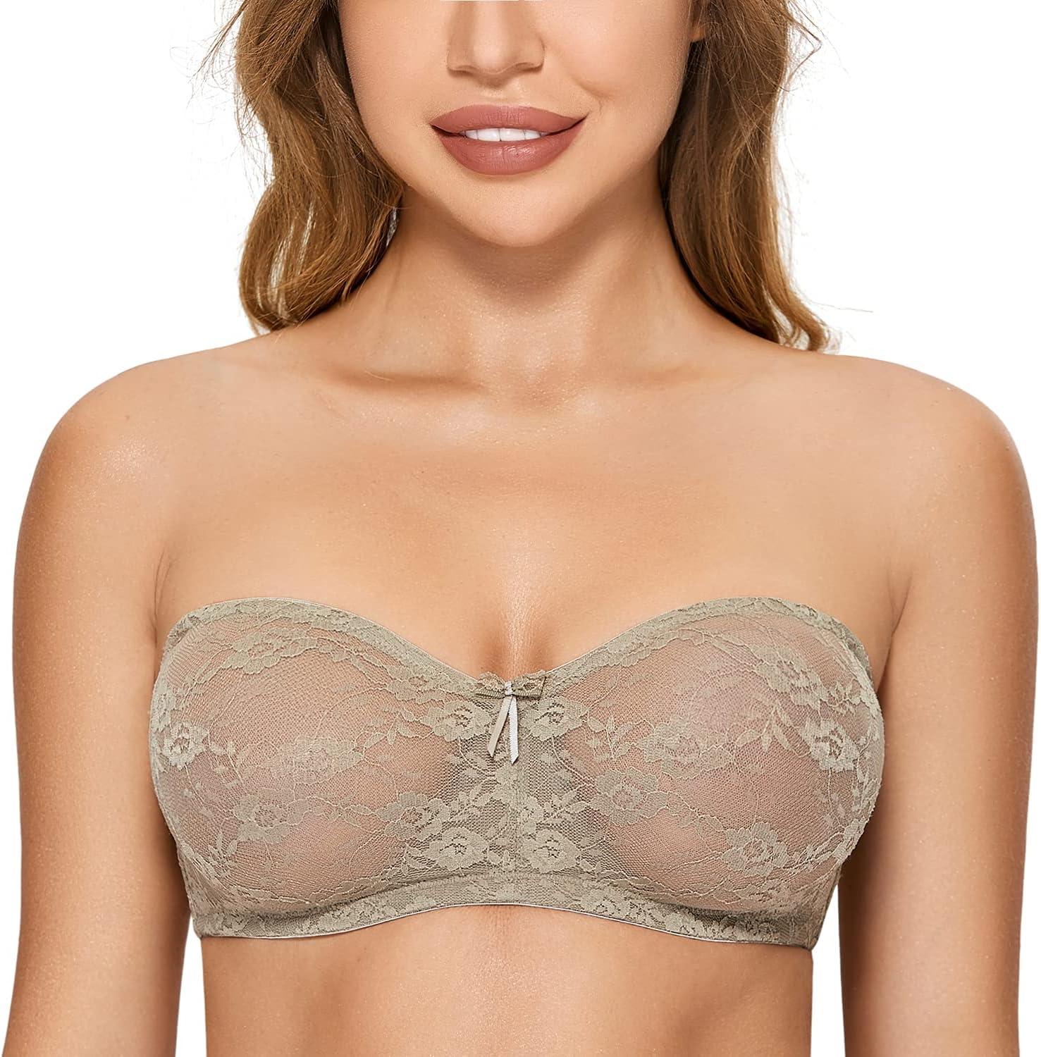 imageDOBREVA Womens No Padding Strapless Lace Bra Underwire Multiway SeeThroughChinchilla