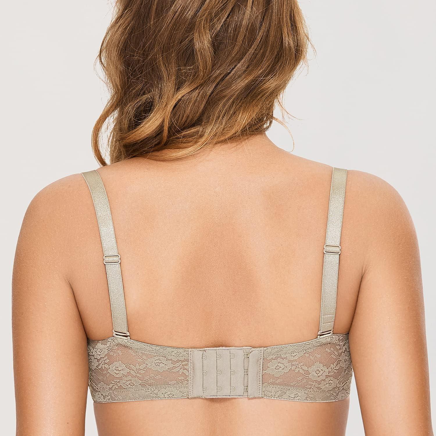 imageDOBREVA Womens No Padding Strapless Lace Bra Underwire Multiway SeeThroughChinchilla