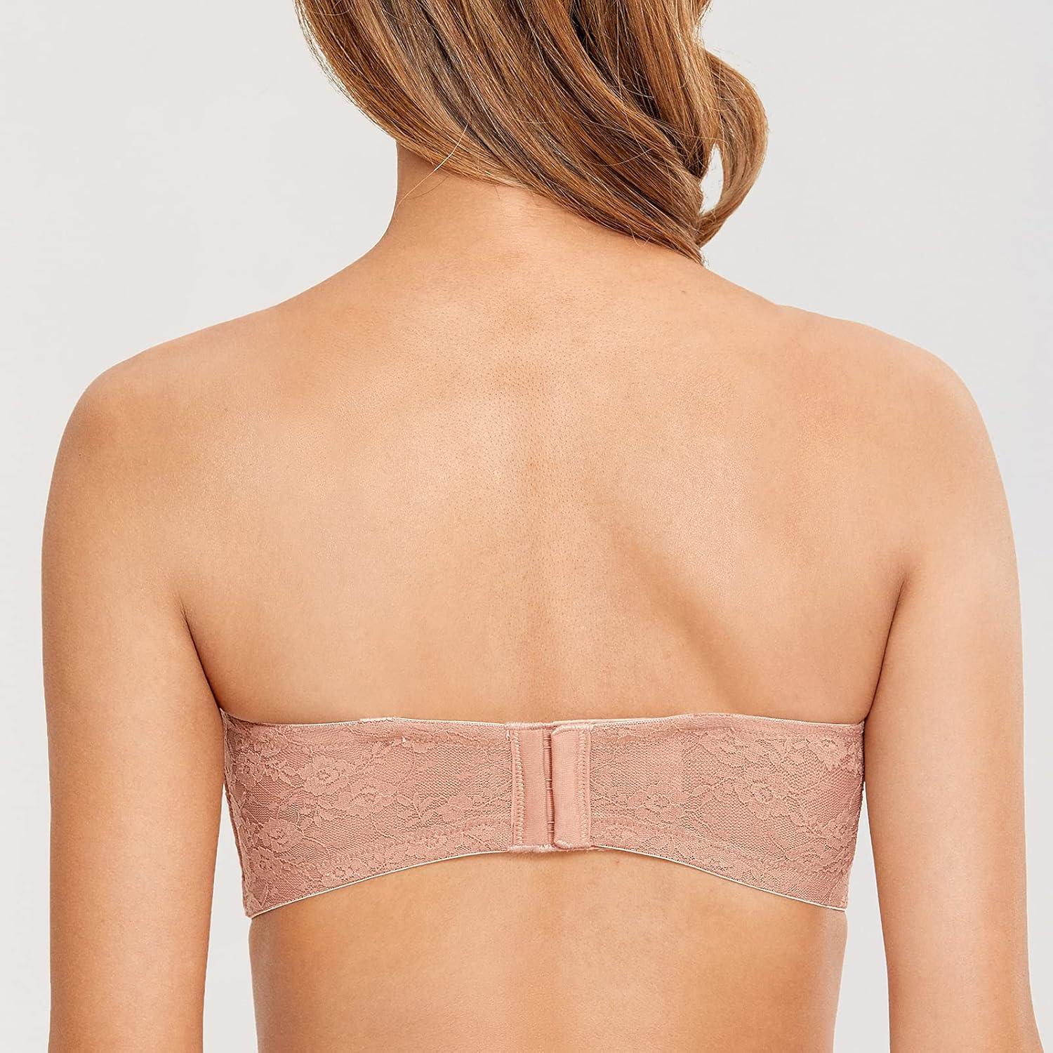 imageDOBREVA Womens No Padding Strapless Lace Bra Underwire Multiway SeeThroughCream Coffee