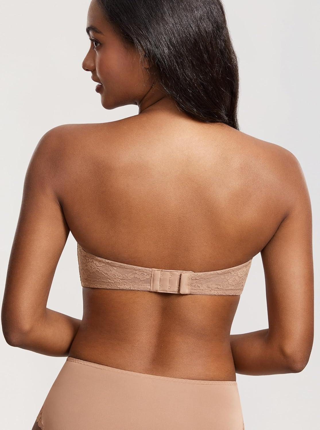 imageDOBREVA Womens No Padding Strapless Lace Bra Underwire Multiway SeeThroughGravel Beige