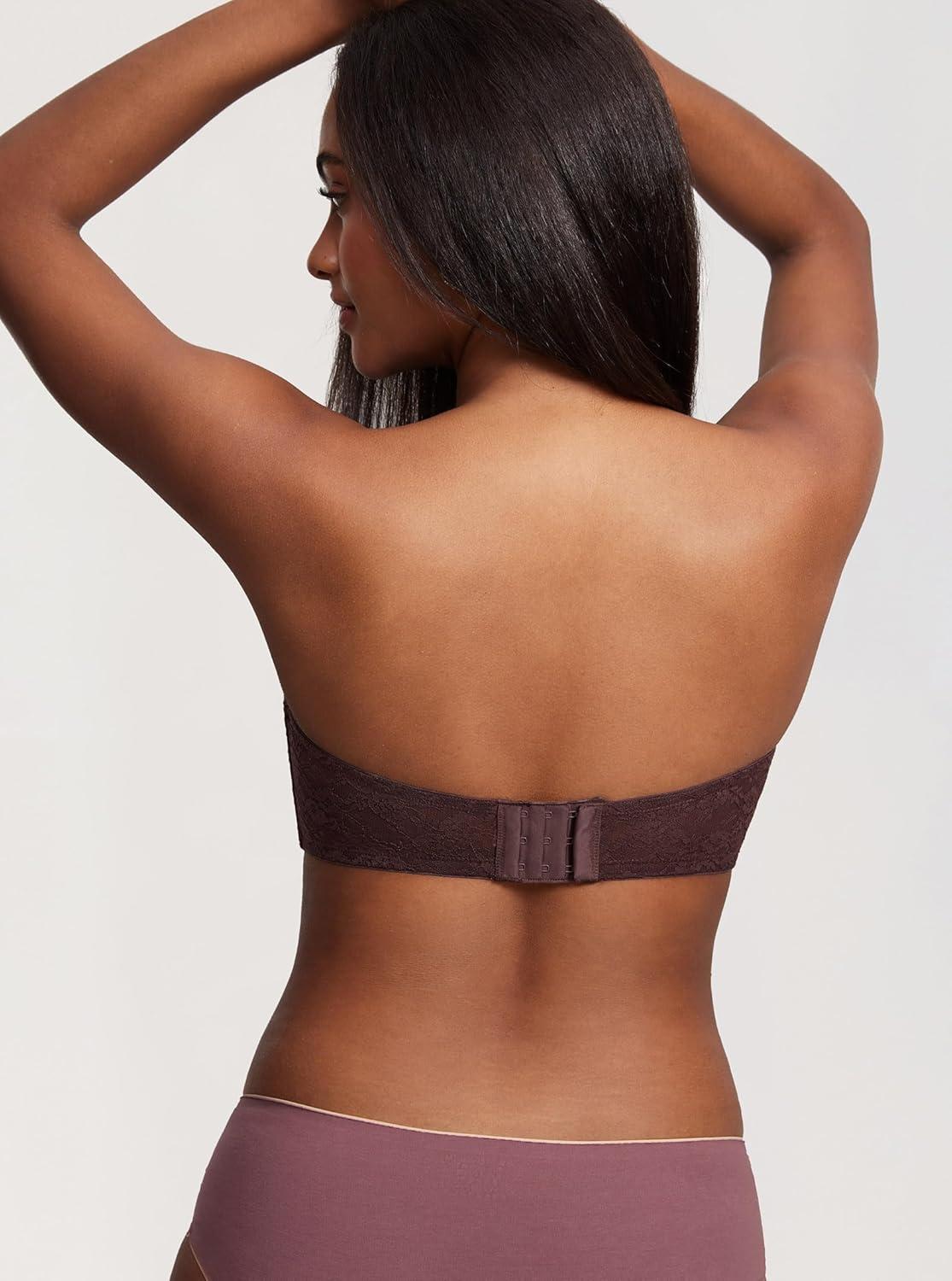 imageDOBREVA Womens No Padding Strapless Lace Bra Underwire Multiway SeeThroughHazelnut