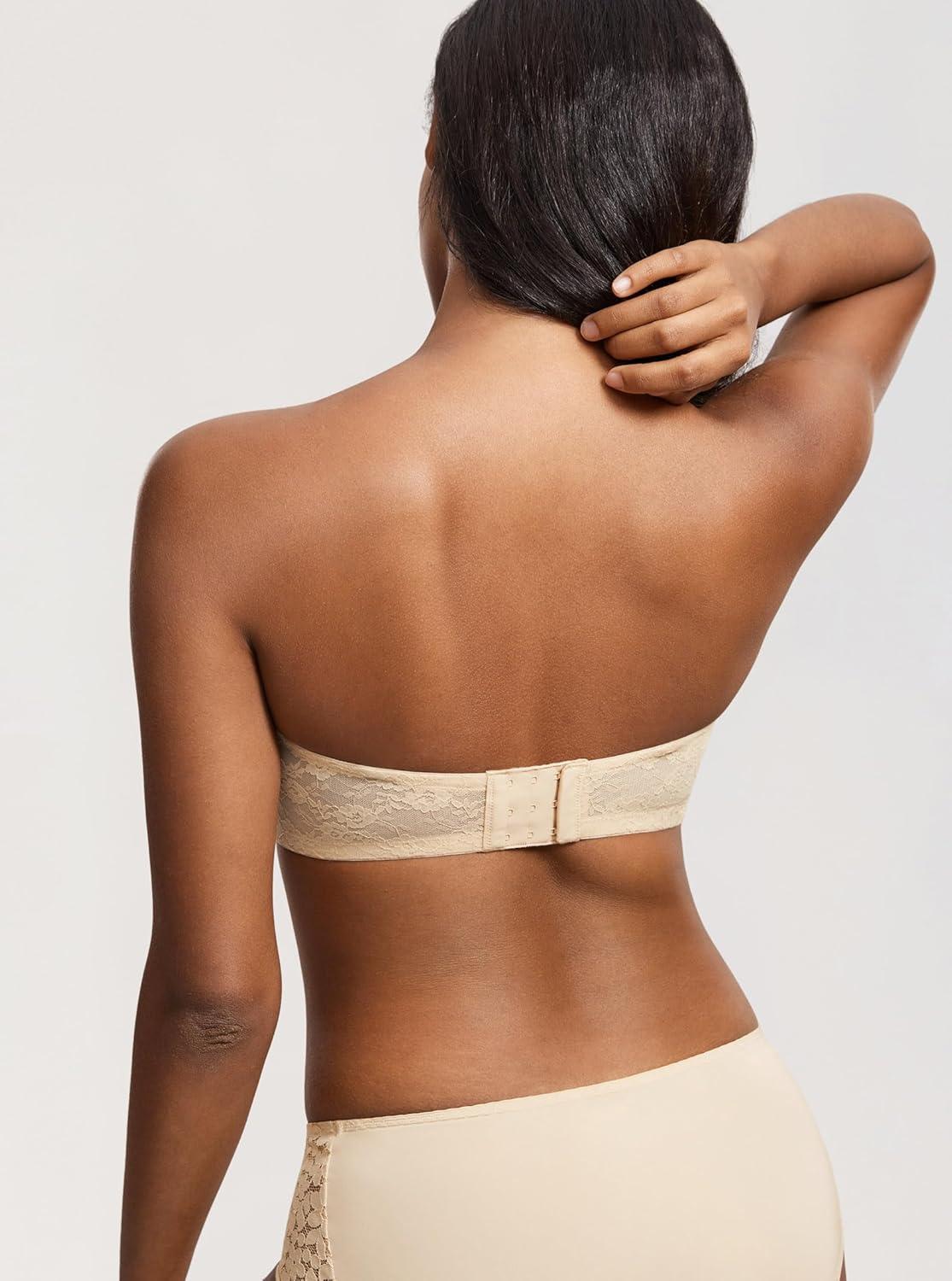 imageDOBREVA Womens No Padding Strapless Lace Bra Underwire Multiway SeeThroughLight Oatmeal