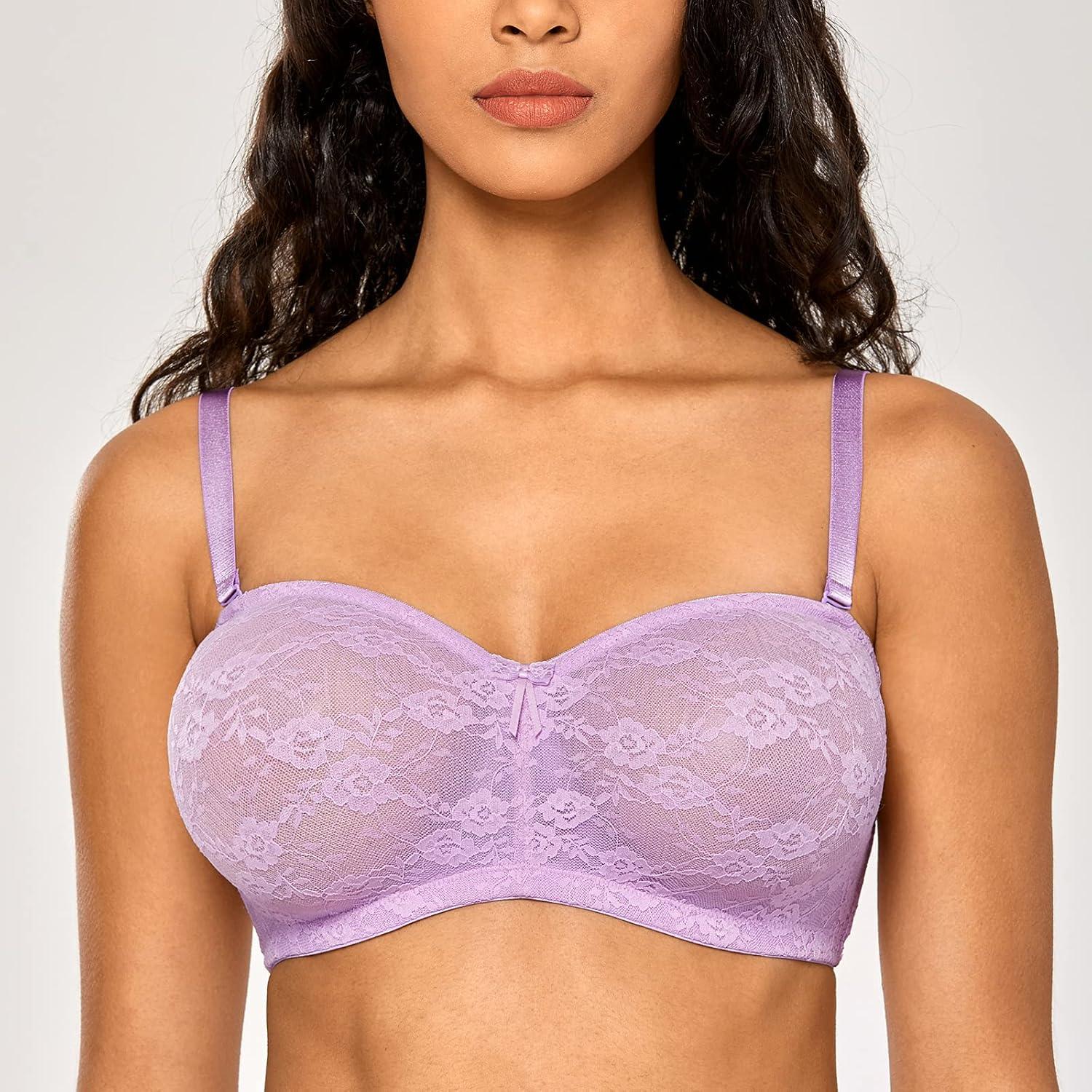 imageDOBREVA Womens No Padding Strapless Lace Bra Underwire Multiway SeeThroughLilac