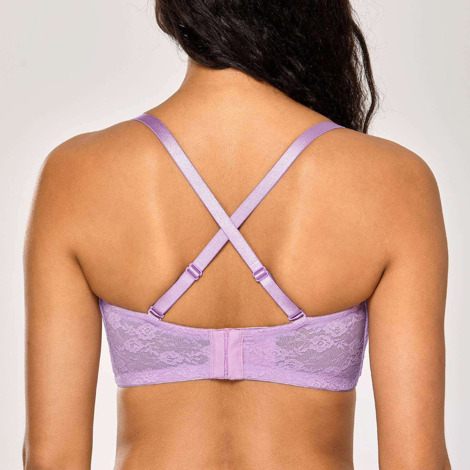 imageDOBREVA Womens No Padding Strapless Lace Bra Underwire Multiway SeeThroughLilac