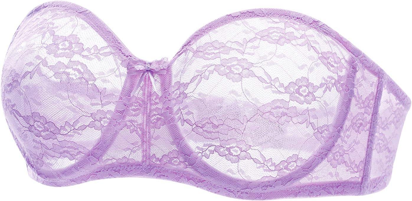 imageDOBREVA Womens No Padding Strapless Lace Bra Underwire Multiway SeeThroughLilac
