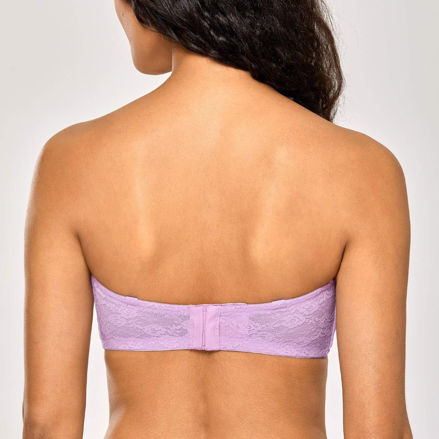 imageDOBREVA Womens No Padding Strapless Lace Bra Underwire Multiway SeeThroughLilac